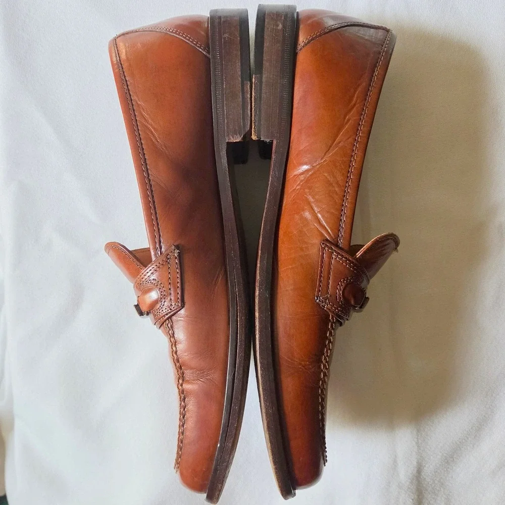 Pitti Shoes Firenze Loafers Size 9 M Italian Brown Leather Brass Bit Moc Toe